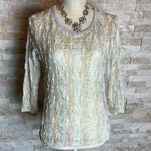 silver and gold lace top long sleeves size S. 0c ocean waves.​